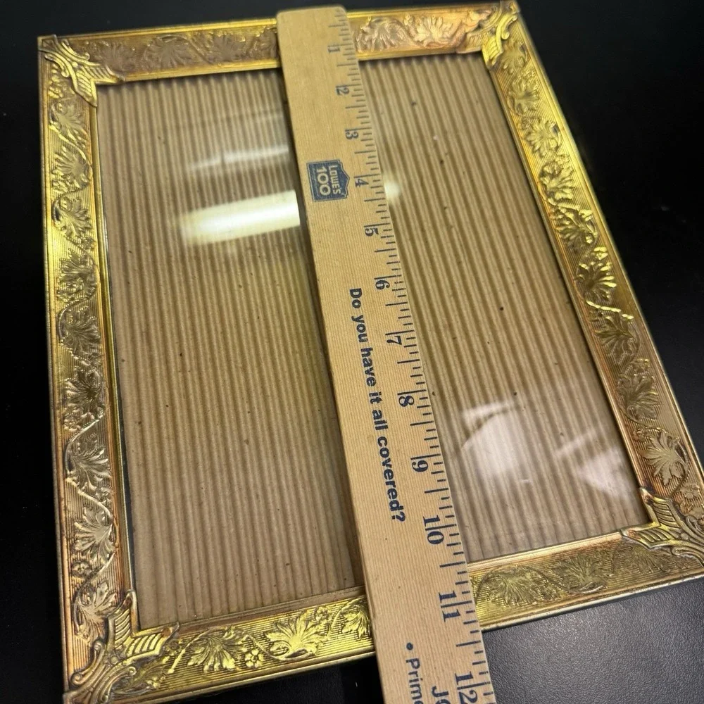 Vtg 8x10 Floral Pierced Brass Picture Photo Frame Ornate Gold Metal Hollywood